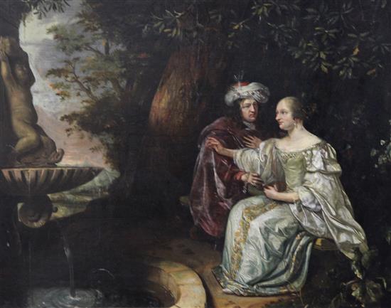 Attributed to Matthijs Naiveu (1647-1721) Vertumnus and Pomona 15.5 x 20in.